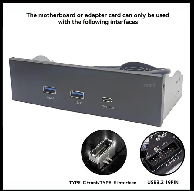 Alt view image 6 of 7 - 2X USB Front Panel for PC 2Port USB 3.2 GEN1 5Gbps+ 1Port Type-C 10Gbps/20Gbps Hub for Desktop 5.25inch Floppy Drive Bay