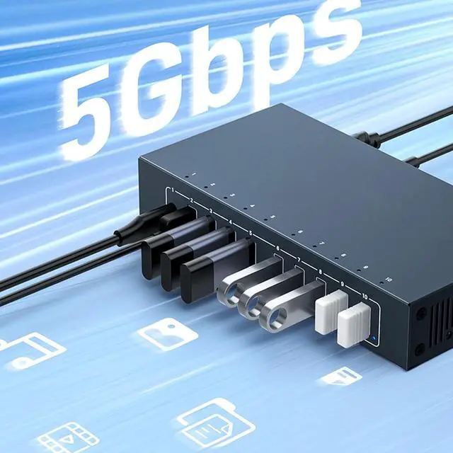 Alt view image 5 of 7 - 10 Port USB Version Center with 105W Power 5Gbps Data Transfer Simultaneous Multiple Device Connection for Laptop Accessories