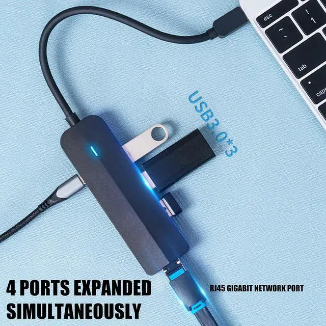Alt view image 6 of 7 - Efficient USB C to Rj45 Gigabit Ethernet Converter Adapter with 3 USB3.0 Port for Seamlessly Networking Type C to Ethernet Converter