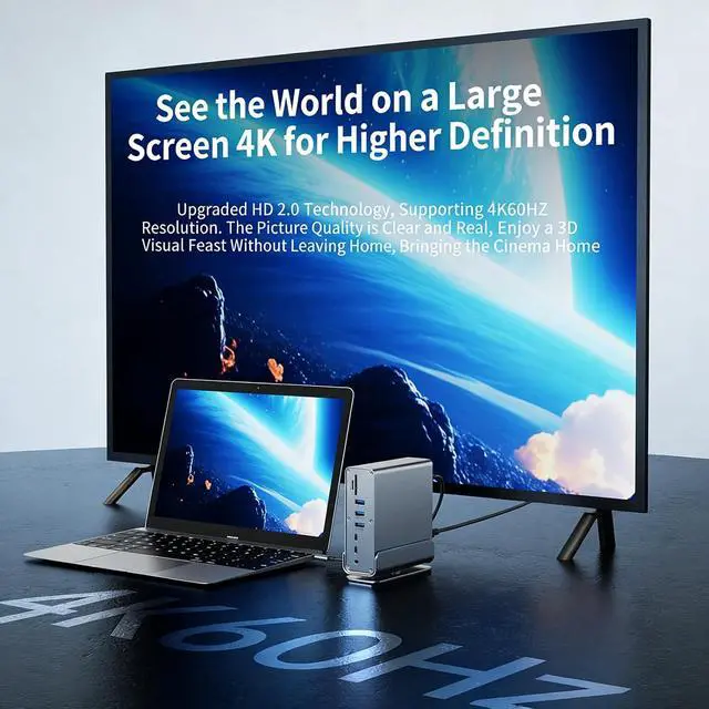 Alt view image 7 of 7 - 15 in 1 Vertical USB C Hub with 4K HDTV and USB3.0 Port Gigabit Fast Charging, USB C Hub with HDTV
