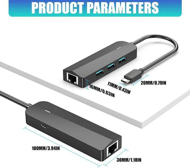 Alt view image 4 of 7 - USB C Dongle with Ethernet Port and 3 USB3.0 Slots Docking Station for Enhances Connection on Laptops Type C to Ethernet Converter