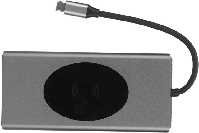 Alt view image 2 of 7 - 15 in 1 USB C Docking Station, 4K 30Hz, 10W Wireless Charging, Multiport Hub with VGA, RJ45, USB 3.0, USB 2.0, SD Card Reader, 3.5mm Audio, Grey