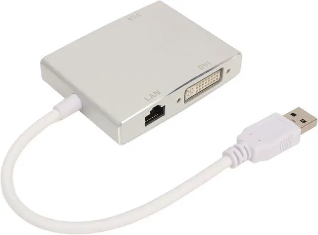 Alt view image 4 of 7 - USB 3.0 Video Adapter 4 in 1 Multiport Hub with VGA DVI HDMI RJ45 Ports Aluminum Alloy Shell for Monitors Projectors Televisions Computers