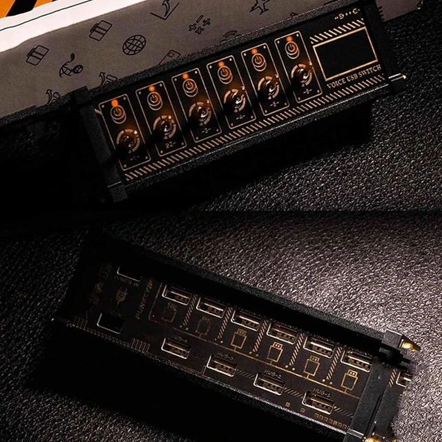 Alt view image 7 of 7 - 6 Ports USB C Switcher, Cyberpunk USB Docking Station with 6 Port USB Docking Station, 9 USB Convenient Input Ports, Button Switch, Data Transmission, for Tablets, and Gadgets