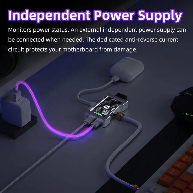 Alt view image 3 of 5 - 8K Gaming USB for Hub 3-Port with Personalized Display, Independent Power Supply Metal Docking Station, Lag- Data Transfer for PC