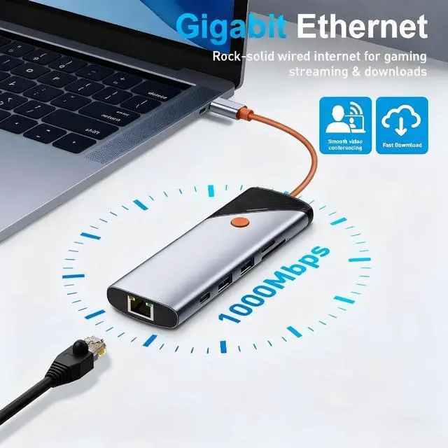 Alt view image 2 of 7 - 9 in 1 USB C Hubs Aluminum Alloy Adapters with Double 4K HDTV PD100W Charging Gigabit Ethernet Card Reader for Laptop PC