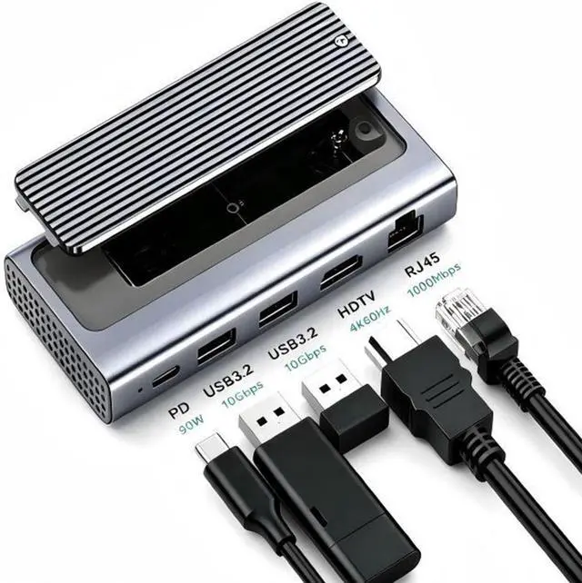 Alt view image 2 of 7 - Aluminum Multiport Adapters with 4K HDTV Gigabit Ethernet Fast Charging USB C Hubs for Computer Aluminum Multiport Adapters