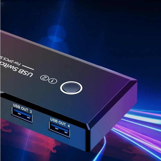 Main image of 4 Port USB 3.0 Switcher 2 Output, Fast File Sharing Box for Multiple Devices, Manual Selector Hub for Mouse Keyboard Scanner, Space Saving Design for Desk