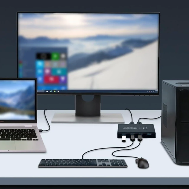 Alt view image 4 of 7 - 4 Port USB 3.0 Switcher 2 Output, Fast File Sharing Box for Multiple Devices, Manual Selector Hub for Mouse Keyboard Scanner, Space Saving Design for Desk