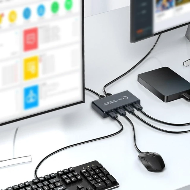 Alt view image 2 of 7 - 4 Port USB 3.0 Switcher 2 Output, Fast File Sharing Box for Multiple Devices, Manual Selector Hub for Mouse Keyboard Scanner, Space Saving Design for Desk