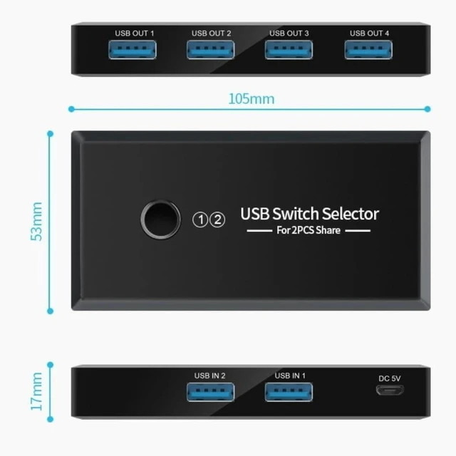 Alt view image 7 of 7 - 4 Port USB 3.0 Switcher 2 Output, Fast File Sharing Box for Multiple Devices, Manual Selector Hub for Mouse Keyboard Scanner, Space Saving Design for Desk