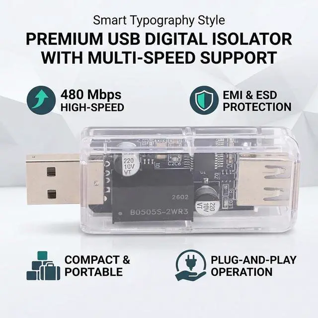 Alt view image 3 of 7 - ASHATA USB Digital Isolator USB 2.0 Isolator Noise with 3.75kV Isolation 480Mbps High Speed for Industrial Control Computers HiFi Audio (Clear)
