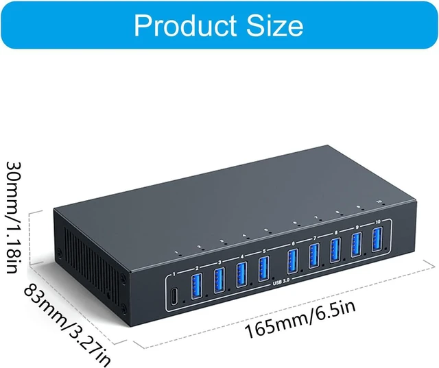 Alt view image 5 of 7 - 10 Slot USB3 Center with 5Gbps Transmission 105W Metal Housing Multiple Device Charging Data Coordinate Computer Fixes