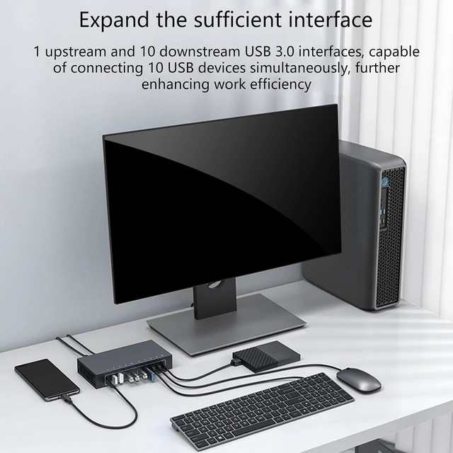 Alt view image 4 of 7 - 10 Port USB Version Center with 105W Power 5Gbps Data Transfer Simultaneous Multiple Device Connection for Laptop Accessories