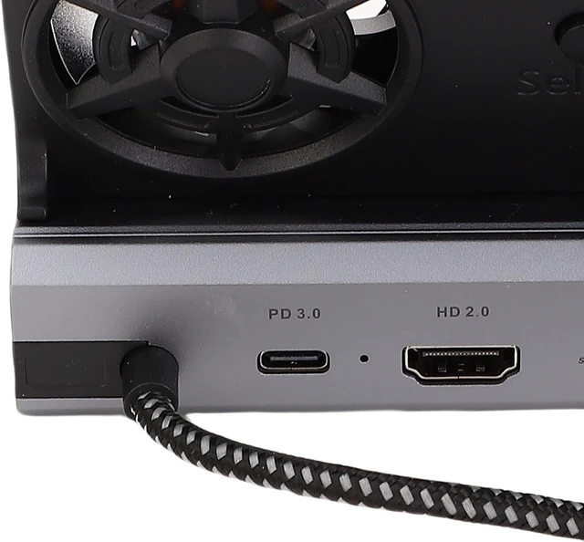 Alt view image 7 of 7 - 9 in 1 Docking Station for Steam Deck, USB C Hub with 4K At 60Hz, 1000Mbps RJ45, 100W PD, Dual Cooling Fans, Game Console Dock Stand with 3xUSB 3.0 3xUSB 2.0, HD Multimedia