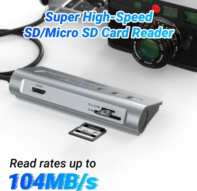 Alt view image 6 of 7 - USB C Hub, JESWO 10-in-1 USB C Hub Multiport Adapter with 4K HDMI, PD 100W, Type-C and 2 USB A 3.0 5Gbps, 3 USB A 2.0, SD/TF Card Reader, Aluminum USB Hub for PC, MacBook Air/Pro iPad Laptop (Gray)