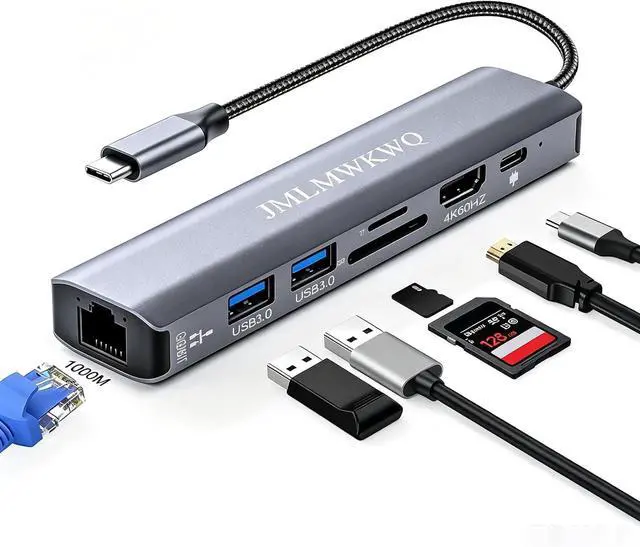 Main image of 7-in-1 USB C Multiport Dock, 4K 60Hz HDMI Output, 100W PD Power Delivery, Gigabit Ethernet, 2xUSB 3.0, TF/SD Card Reader Type C Adapter for MacBook iPad Pro Windows Laptop