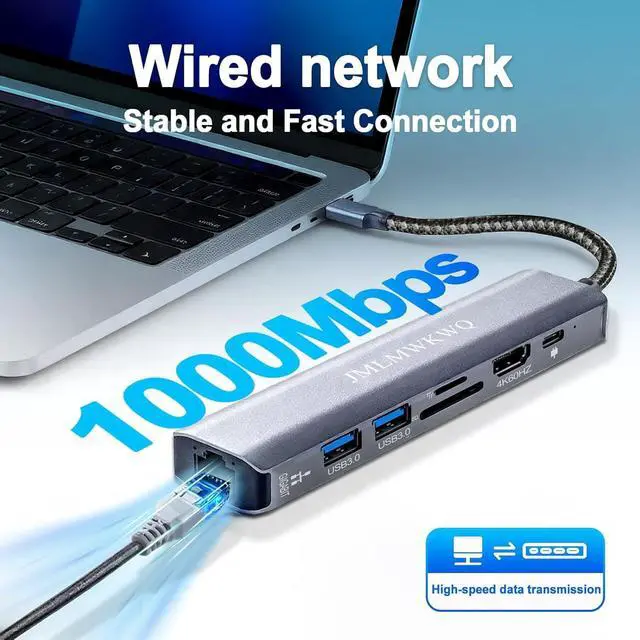 Alt view image 6 of 7 - 7-in-1 USB C Multiport Dock, 4K 60Hz HDMI Output, 100W PD Power Delivery, Gigabit Ethernet, 2xUSB 3.0, TF/SD Card Reader Type C Adapter for MacBook iPad Pro Windows Laptop