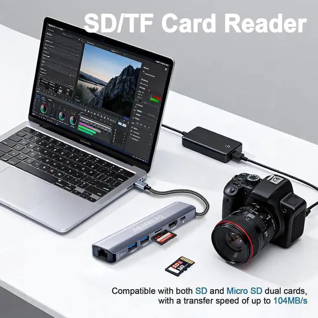 Alt view image 7 of 7 - 7-in-1 USB C Multiport Dock, 4K 60Hz HDMI Output, 100W PD Power Delivery, Gigabit Ethernet, 2xUSB 3.0, TF/SD Card Reader Type C Adapter for MacBook iPad Pro Windows Laptop