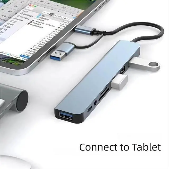 Alt view image 4 of 4 - 8 in 1 USB C Hub Expander Multiport Adapter Type C Splitter Dock USB 3 Port for Phone Tablet Fast Data Transfer Charging