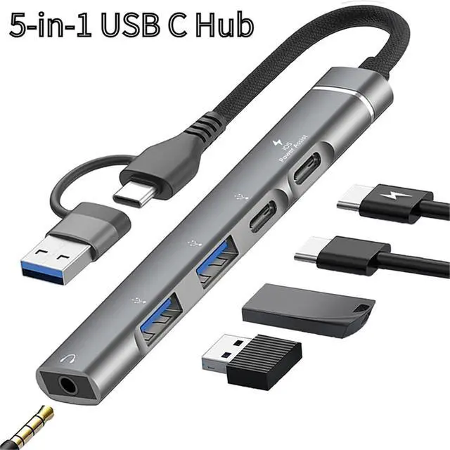 Alt view image 2 of 7 - Type-C to 3.5mm Audio Adapter OTG USB hub to Laptop Universal Computer Docking Station Splitter for pc cmultiport Adapter(Gray)