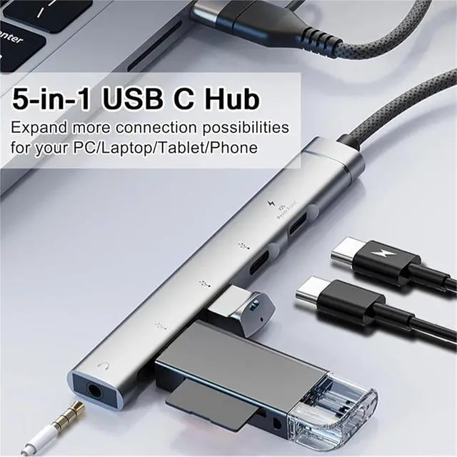 Alt view image 3 of 7 - Type-C to 3.5mm Audio Adapter OTG USB hub to Laptop Universal Computer Docking Station Splitter for pc cmultiport Adapter(Gray)