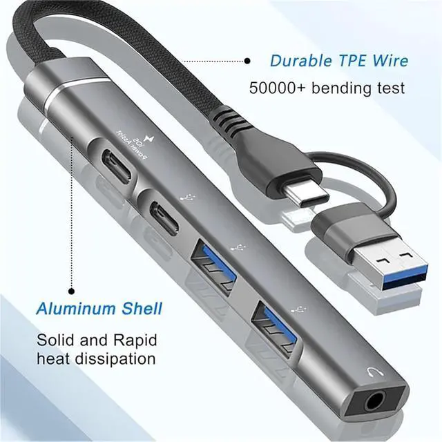 Alt view image 4 of 7 - Type-C to 3.5mm Audio Adapter OTG USB hub to Laptop Universal Computer Docking Station Splitter for pc cmultiport Adapter(Gray)