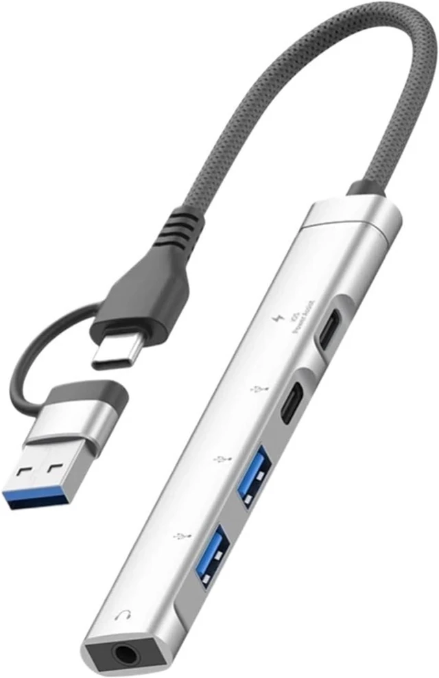 Main image of Type-C to 3.5mm Audio Adapter OTG USB hub to Laptop Universal Computer Docking Station Splitter for pc cmultiport Adapter(Silver)