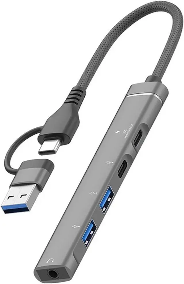 Alt view image 7 of 7 - Type-C to 3.5mm Audio Adapter OTG USB hub to Laptop Universal Computer Docking Station Splitter for pc cmultiport Adapter(Gray)