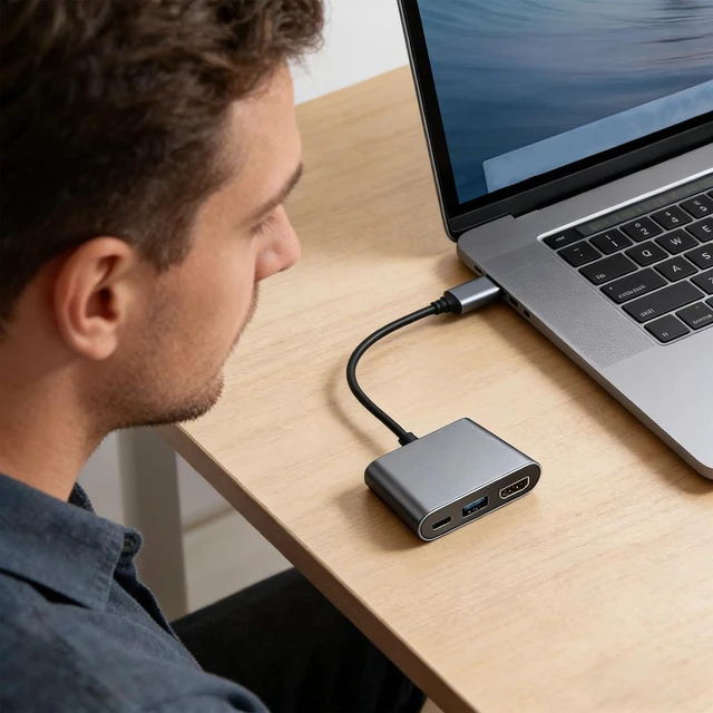 Alt view image 6 of 7 - Quick USB C to Display Adapter Supports 4K At 120Hz and Built in Internet Connection Compatible for Laptop Travel Plug and Play ABS Portable Dock Station