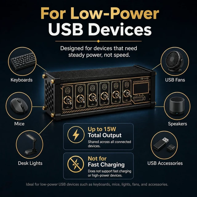 Alt view image 2 of 7 - TsoLay 6 Port USB Switcher, Retro USB Docking Station with LED Display and Power Indicator, Independent Control, Data Transmission USB Hub Retro for Phones, Tablets, Gadgets