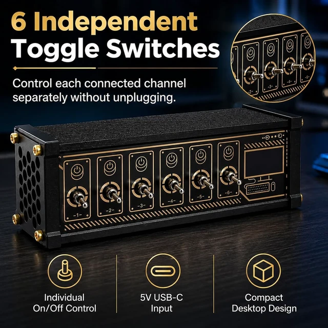 Alt view image 3 of 7 - TsoLay 6 Port USB Switcher, Retro USB Docking Station with LED Display and Power Indicator, Independent Control, Data Transmission USB Hub Retro for Phones, Tablets, Gadgets