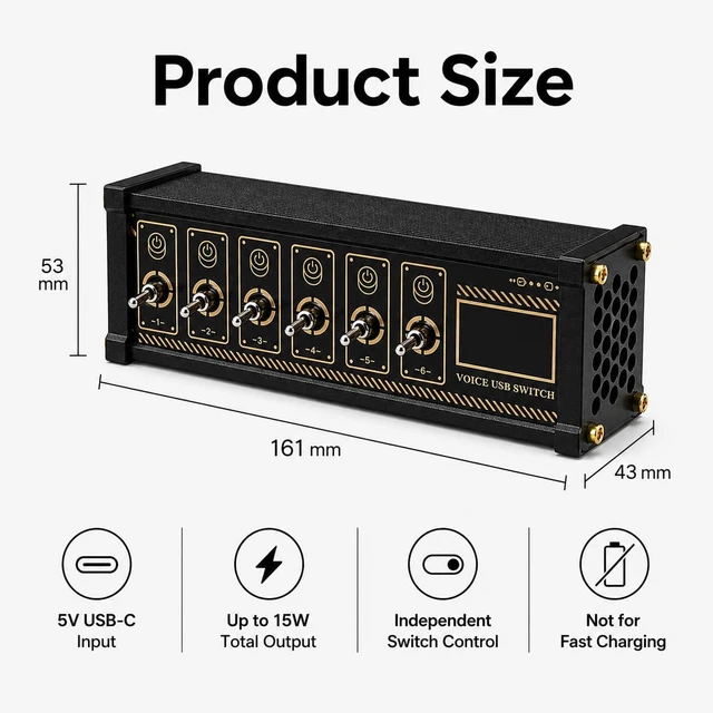 Alt view image 5 of 7 - TsoLay 6 Port USB Switcher, Retro USB Docking Station with LED Display and Power Indicator, Independent Control, Data Transmission USB Hub Retro for Phones, Tablets, Gadgets