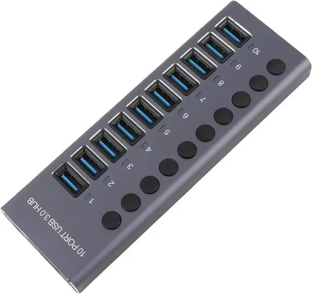 Alt view image 3 of 7 - USB 3.0 Data Hub, 10 Port USB Splitter with Individual Switches and LED Lights, 60W Power Adapter for Laptop PC Gaming Console Smart TV (US Plug)