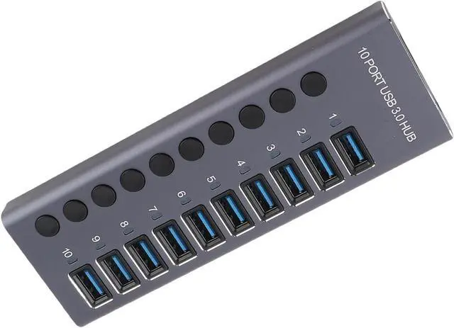 Alt view image 7 of 7 - BTSEURY USB 3.0 Hub, 10 Port with Individual Switches and 60W Power Adapter for Laptop Desktop PC Smart TV Gaming Console (US Plug)