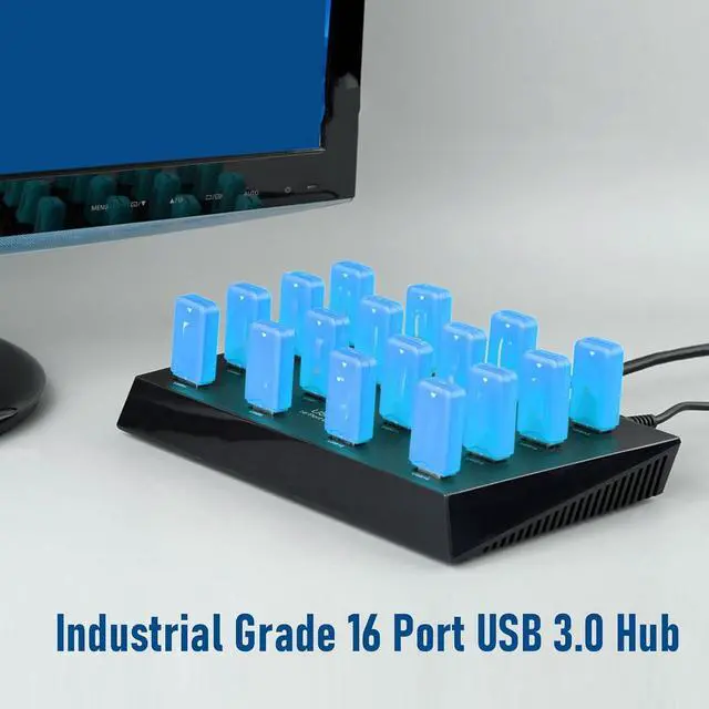 Alt view image 7 of 7 - 16 Port USB 3.0 Hub, 5Gbps High Speed Data Transfer Industrial Grade USB Hub with Short Circuit Protection and LED Indicators, for Flash Drive Card Reader Portable Hard Drive (US Plug)