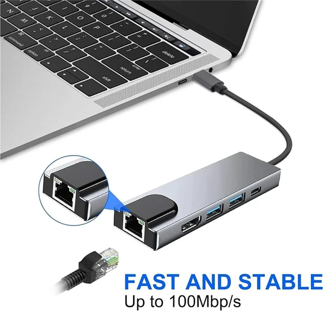 Alt view image 4 of 7 - 5 in 1 Type C Hub Adapter PD Charging with RJ45 Network 100M Ethernet HDMI Port USB C Docking Station for Laptop Computer