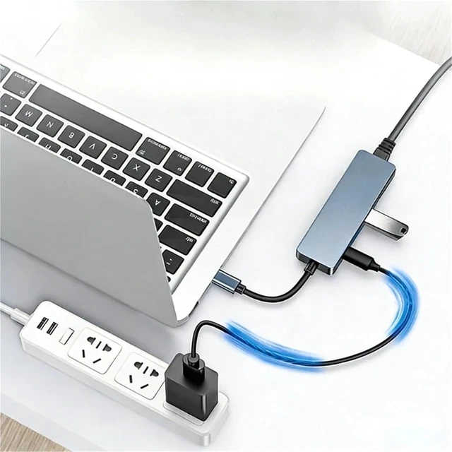 Alt view image 6 of 7 - 5 in 1 Type C Hub Adapter PD Charging with RJ45 Network 100M Ethernet HDMI Port USB C Docking Station for Laptop Computer