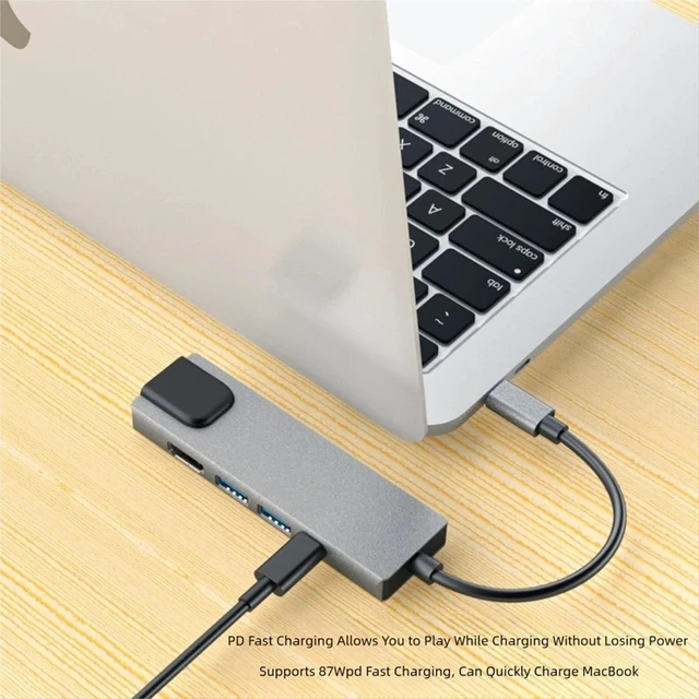 Alt view image 7 of 7 - 5 in 1 Type C Hub Adapter PD Charging with RJ45 Network 100M Ethernet HDMI Port USB C Docking Station for Laptop Computer