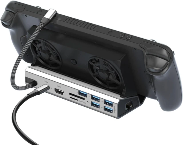 Alt view image 6 of 7 - 10 in 1 Type C Hub Dock with Dual Fan for Game Console