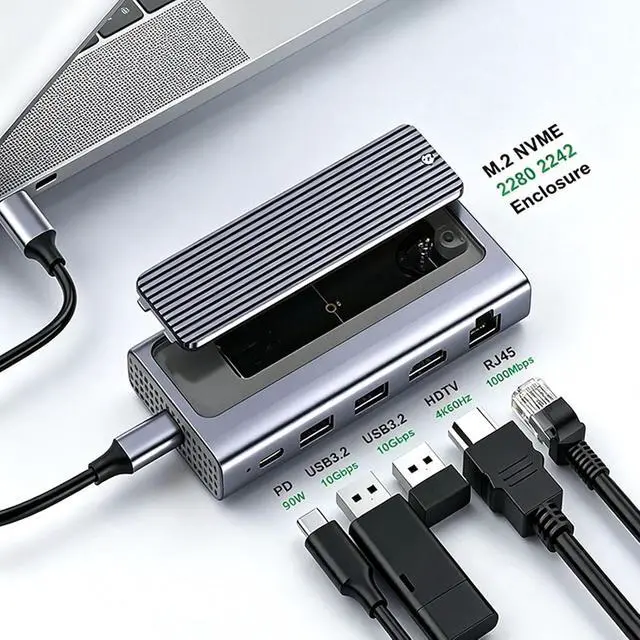 Alt view image 6 of 7 - Aluminum Multiport Adapters with 4K HDTV Gigabit Ethernet Fast Charging USB C Hubs for Computer Aluminum Multiport Adapters