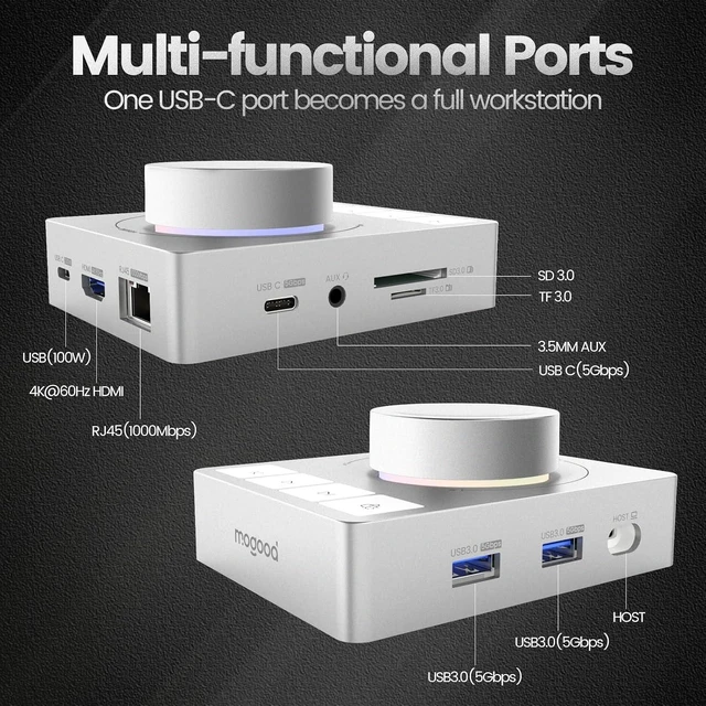 Alt view image 2 of 6 - MOGOOD Knob USB C Hub 9-in-1 Docking Station,Multiport Hub,1 Pack Highy ABS