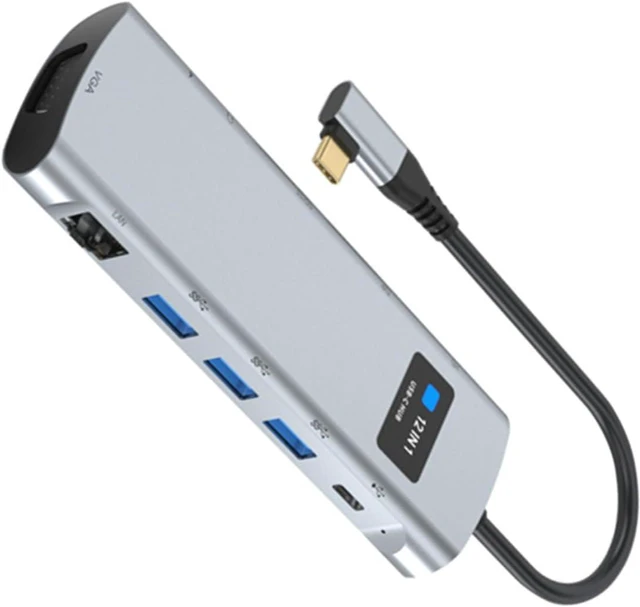 Alt view image 2 of 7 - USB C Hub 12 in 1, Triple Display Docking Station with 4K DisplayPort VGA, 3 USB 3.0 Ports, 1000M Ethernet, SD TF Card Reader, PD Charging 100W, Audio Jack for
