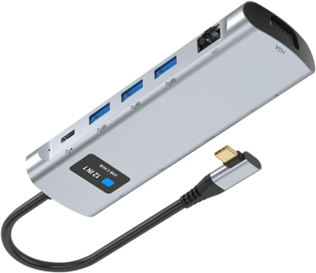 Alt view image 6 of 7 - USB C Hub 12 in 1, Triple Display Docking Station with 4K DisplayPort VGA, 3 USB 3.0 Ports, 1000M Ethernet, SD TF Card Reader, PD Charging 100W, Audio Jack for