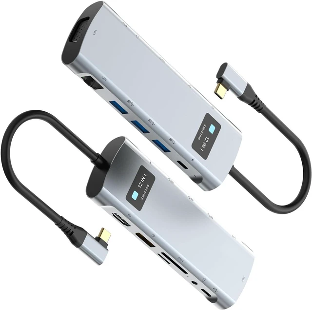 Alt view image 3 of 7 - USB C Hub 12 in 1, Triple Display Docking Station with 4K DisplayPort VGA, 3 USB 3.0 Ports, 1000M Ethernet, SD TF Card Reader, PD Charging 100W, Audio Jack for