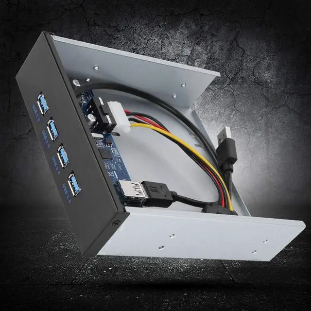 Alt view image 3 of 7 - USB 3.0 Front Panel Hub, PCI - E to 4 - Port USB 3.0 Expansion Bracket with Optical Drive Bay Mount, Aluminum Alloy Front Panel for Desktop PC Chassis