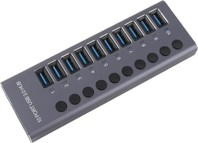 Alt view image 2 of 7 - ICRPSTU USB 3.0 Hub, 10 Port USB Splitter with Individual LED Switches and 60W Power Adapter, for Laptop PC Game Console Smart TV (US Plug)