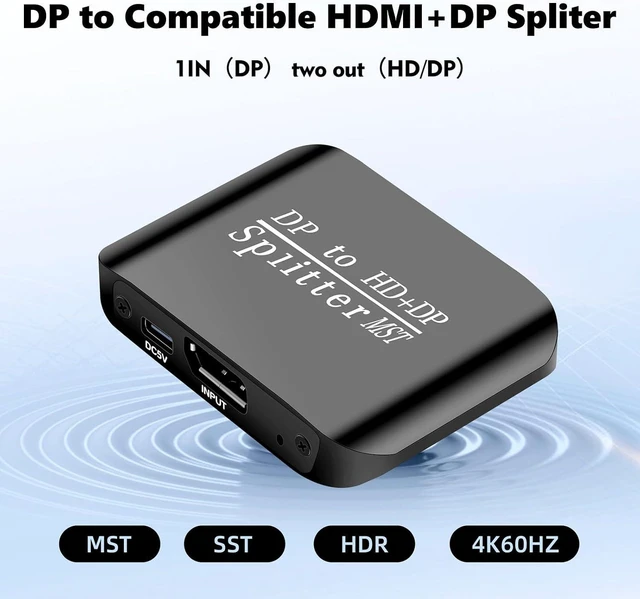 Alt view image 6 of 7 - Video Splitter DP to HDMI and DP, Dual Monitor Adapter, 4K60Hz, Compact 7.7x5.5x2cm - High Resolution, and Support, Ideal for Laptop and Ultrabook