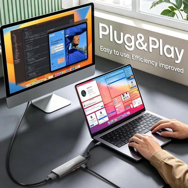 Alt view image 7 of 7 - 6-in-1 10Gbps USB C Hub with DisplayPort, USBC to DP Dongle Adapter 4K@60Hz, 2×USB-C/USB-A 3.2 Gen2x2, 100W PD Port, Type C Multiport Splitter for Laptop, MacBook Neo/Air/Pro, iPad Pro