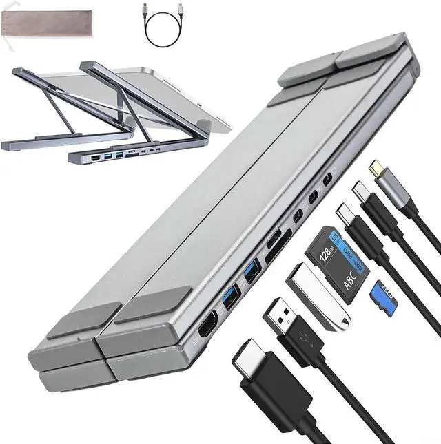 Main image of USB C Hub Multiport Adapter with Laptop Stand, Aluminum Docking Station with 4K, 100W PD Fast Charging, For SD/TF Card Reader for MacBook and More